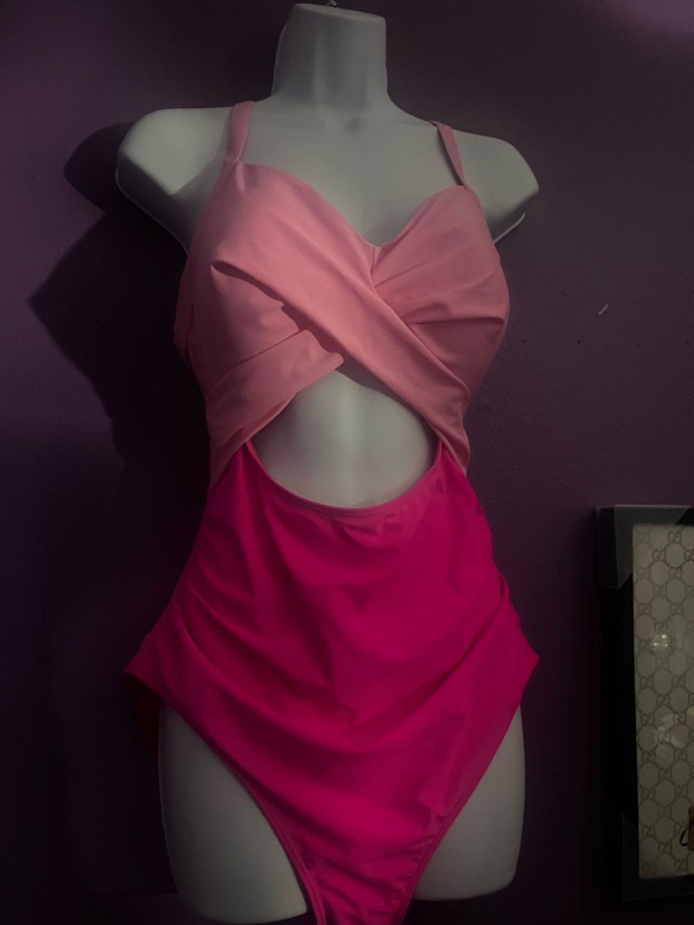 Pink Two-Tone Cutout One Piece Bathing Suit New